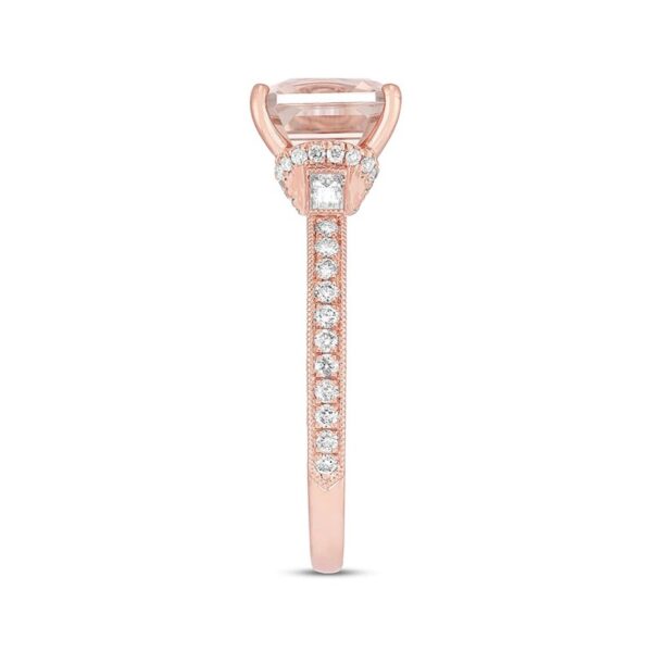 8.0mm Cushion Cut Morganite and Diamond Accent Engagement Ring with Matching Wedding Band in 14K Rose Gold Finish Unique Style Vintage Ring
