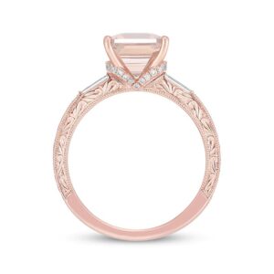 8.0mm Cushion Cut Morganite and Diamond Accent Engagement Ring with Matching Wedding Band in 14K Rose Gold Finish Unique Style Vintage Ring