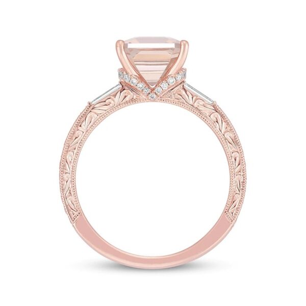 8.0mm Cushion Cut Morganite and Diamond Accent Engagement Ring with Matching Wedding Band in 14K Rose Gold Finish Unique Style Vintage Ring
