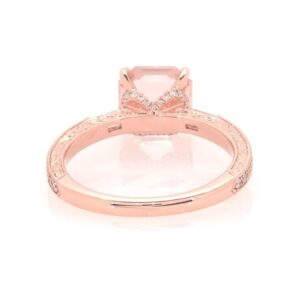 8.0mm Cushion Cut Morganite and Diamond Accent Engagement Ring with Matching Wedding Band in 14K Rose Gold Finish Unique Style Vintage Ring
