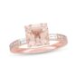 8.0mm Cushion Cut Morganite and Diamond Accent Engagement Ring with Matching Wedding Band in 14K Rose Gold Finish Unique Style Vintage Ring