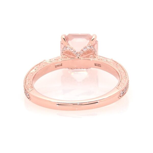 8.0mm Cushion Cut Morganite and Diamond Accent Engagement Ring with Matching Wedding Band in 14K Rose Gold Finish Unique Style Vintage Ring