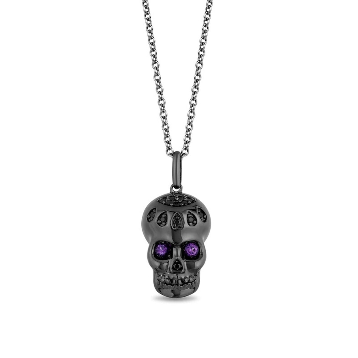 Enchanted Disney Villains Dr. Facilier Amethyst and Black Diamond Pendant Necklace in Sterling Silver Antique Skull Pendant Gothic Pendant