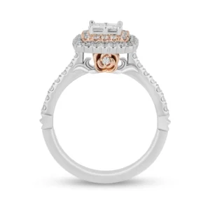 Enchanted Disney Belle Rose Quad Princess-Cut Diamond Scallop Frame Engagement Ring Romantic Ring Charming Ring Modern Ring Fascinating Ring