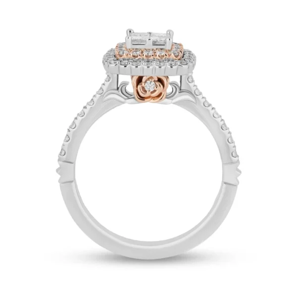 Enchanted Disney Belle Rose Quad Princess-Cut Diamond Scallop Frame Engagement Ring Romantic Ring Charming Ring Modern Ring Fascinating Ring