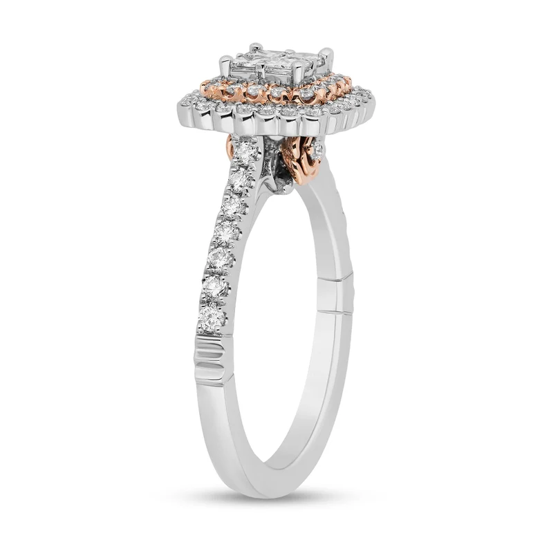 Enchanted Disney Belle Rose Quad Princess-Cut Diamond Scallop Frame Engagement Ring Romantic Ring Charming Ring Modern Ring Fascinating Ring