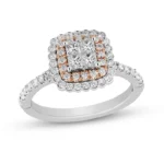 Enchanted Disney Belle Rose Quad Princess-Cut Diamond Scallop Frame Engagement Ring Romantic Ring Charming Ring Modern Ring Fascinating Ring