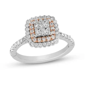 Enchanted Disney Belle Rose Quad Princess-Cut Diamond Scallop Frame Engagement Ring Romantic Ring Charming Ring Modern Ring Fascinating Ring