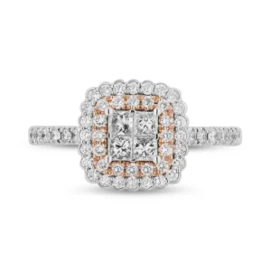 Enchanted Disney Belle Rose Quad Princess-Cut Diamond Scallop Frame Engagement Ring Romantic Ring Charming Ring Modern Ring Fascinating Ring
