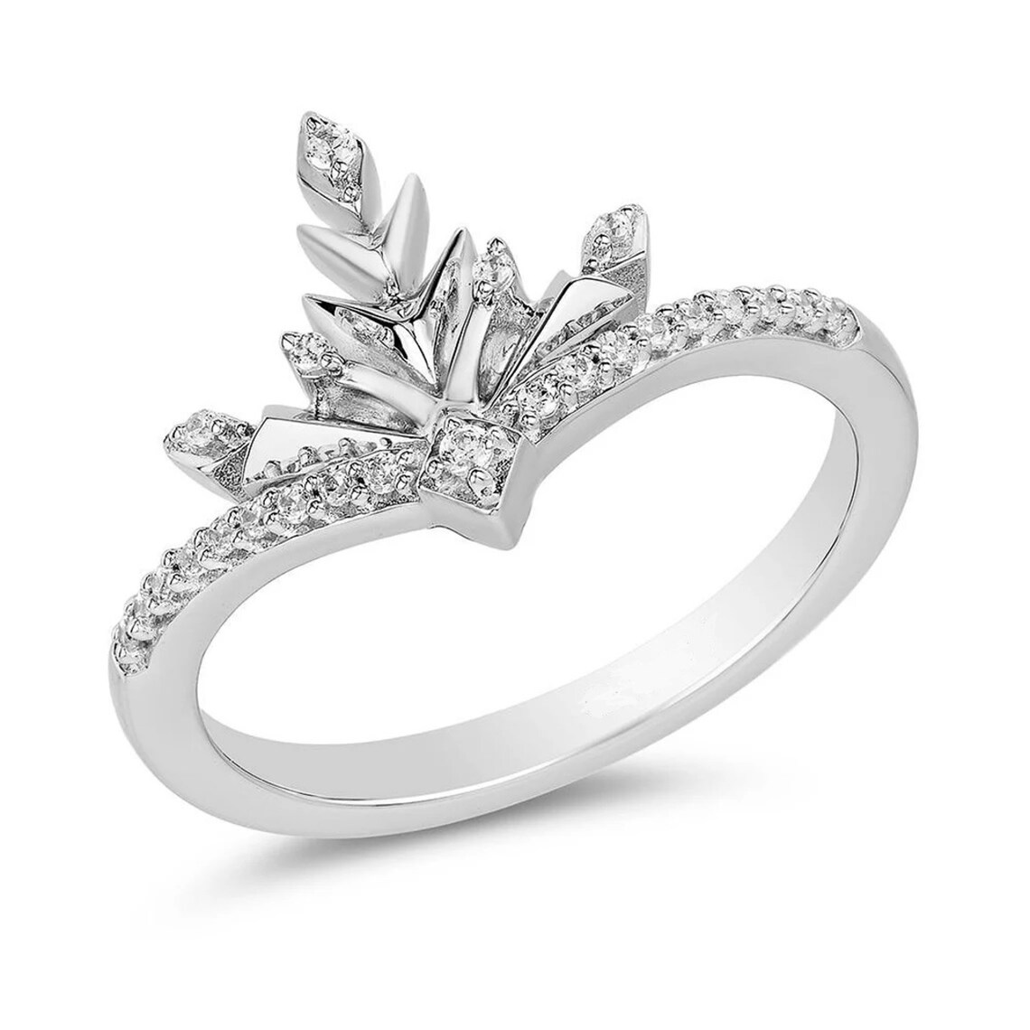 Enchanted Disney Diamond Elsa Chevron Ring Gorgeous Elsa Snowflake Engagement Rings Stunning Curved Wedding Band Propose Ring Exquisite Ring