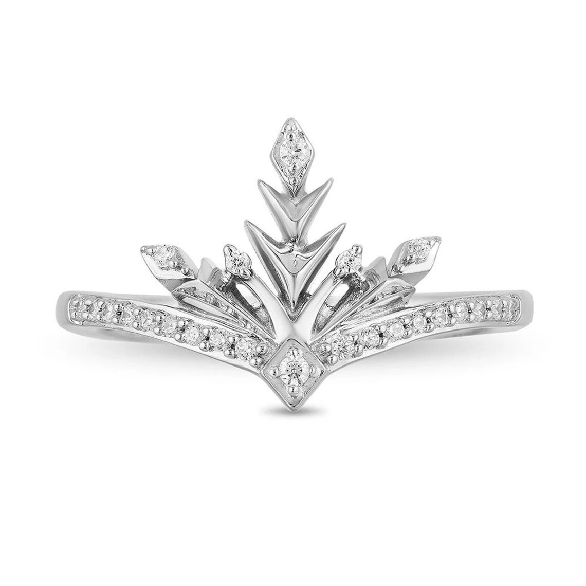 Enchanted Disney Diamond Elsa Chevron Ring Gorgeous Elsa Snowflake Engagement Rings Stunning Curved Wedding Band Propose Ring Exquisite Ring