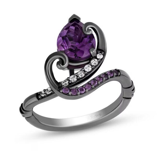 Enchanted Disney Villains Ursula Amethyst and Diamond Tentacles Ring in Black Sterling Silver Gorgeous Engagement Ring Unique Elegance Ring