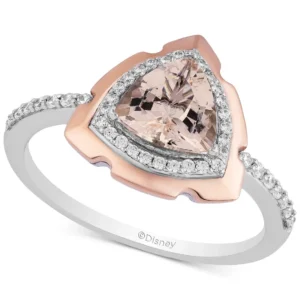 Enchanted Disney Aurora Trillion Cut Morganite and Diamond Frame Engagement Ring in Two-Tone Sterling Silver Antique Ring Unique Design Ring