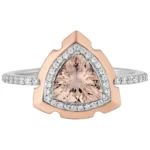 Enchanted Disney Aurora Trillion Cut Morganite and Diamond Frame Engagement Ring in Two-Tone Sterling Silver Antique Ring Unique Design Ring