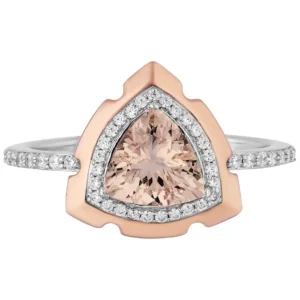 Enchanted Disney Aurora Trillion Cut Morganite and Diamond Frame Engagement Ring in Two-Tone Sterling Silver Antique Ring Unique Design Ring