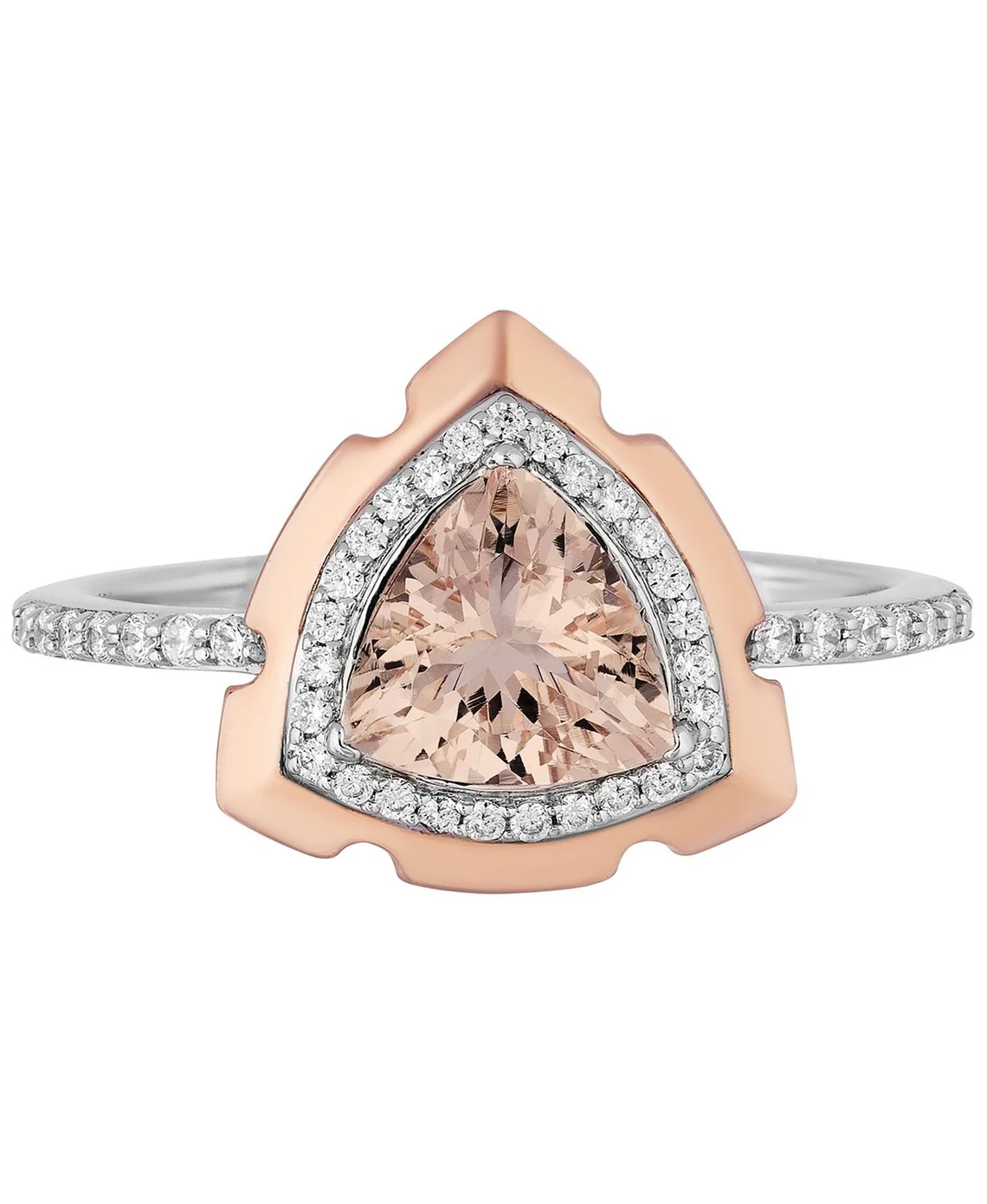 Enchanted Disney Aurora Trillion Cut Morganite and Diamond Frame Engagement Ring in Two-Tone Sterling Silver Antique Ring Unique Design Ring