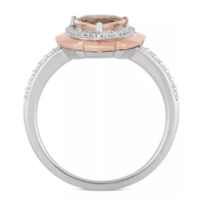 Enchanted Disney Aurora Trillion Cut Morganite and Diamond Frame Engagement Ring in Two-Tone Sterling Silver Antique Ring Unique Design Ring