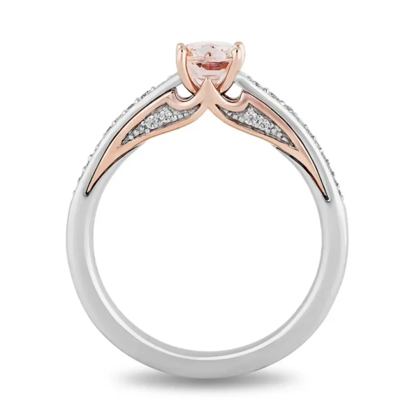 Enchanted Disney Aurora Classic Cushion Cut Morganite and Diamond Engagement Ring in Sterling Silver Solitaire Disney Romantic Propose Ring