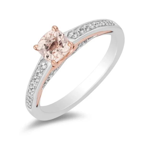 Enchanted Disney Aurora Classic Cushion Cut Morganite and Diamond Engagement Ring in Sterling Silver Solitaire Disney Romantic Propose Ring