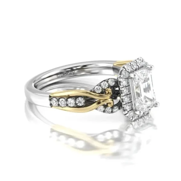 Enchanted Disney Sparkling Emerald Diamond Ursula Halo Engagement Ring Stunning Vintage Designer Ring Beautifully Crafted Ring in 925 Silver