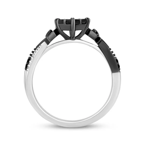 Enchanted Disney Treasures The Nightmare Before Christmas Princess-Cut Quad Onyx Engagement Ring in Sterling Silver Stackable Diamond Ring