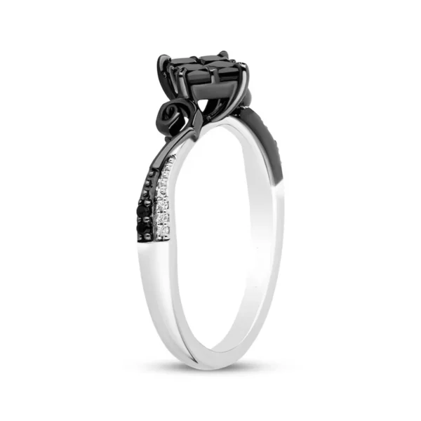 Enchanted Disney Treasures The Nightmare Before Christmas Princess-Cut Quad Onyx Engagement Ring in Sterling Silver Stackable Diamond Ring
