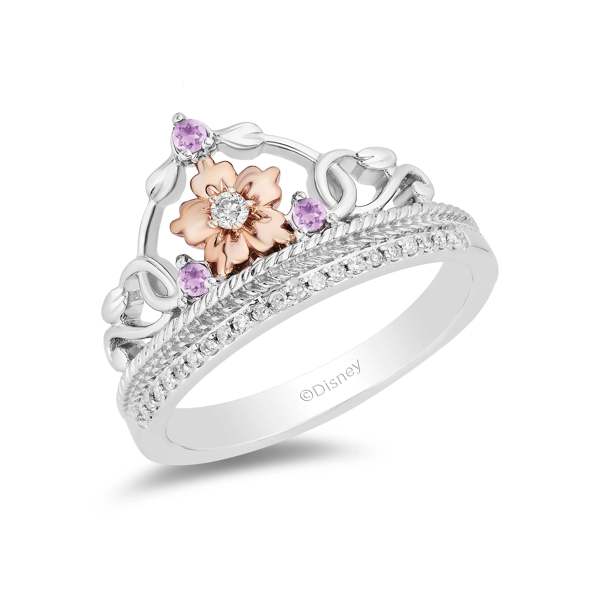 Disney Rapunzel Inspired Diamond Ring in 14K Rose Gold over Sterling Silver 1.10CTTW Enchanted Disney Fine Jewelry
