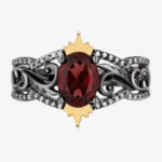 Enchanted Disney Fine Jewellery Villains Garnet Engagement Ring in 925 Sterling Silver Antique Evil Queen Cocktail Ring Fancy Filigree Ring