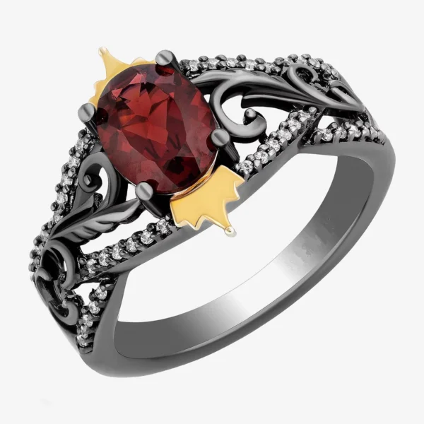 Enchanted Disney Fine Jewellery Villains Garnet Engagement Ring in 925 Sterling Silver Antique Evil Queen Cocktail Ring Fancy Filigree Ring
