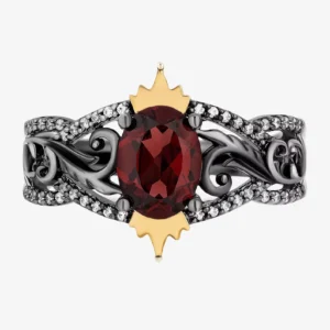 Enchanted Disney Fine Jewellery Villains Garnet Engagement Ring in 925 Sterling Silver Antique Evil Queen Cocktail Ring Fancy Filigree Ring