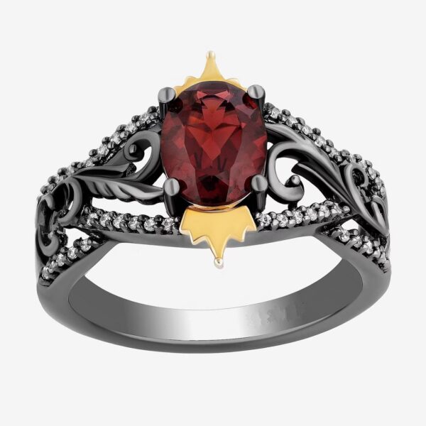Enchanted Disney Fine Jewellery Villains Garnet Engagement Ring in 925 Sterling Silver Antique Evil Queen Cocktail Ring Fancy Filigree Ring