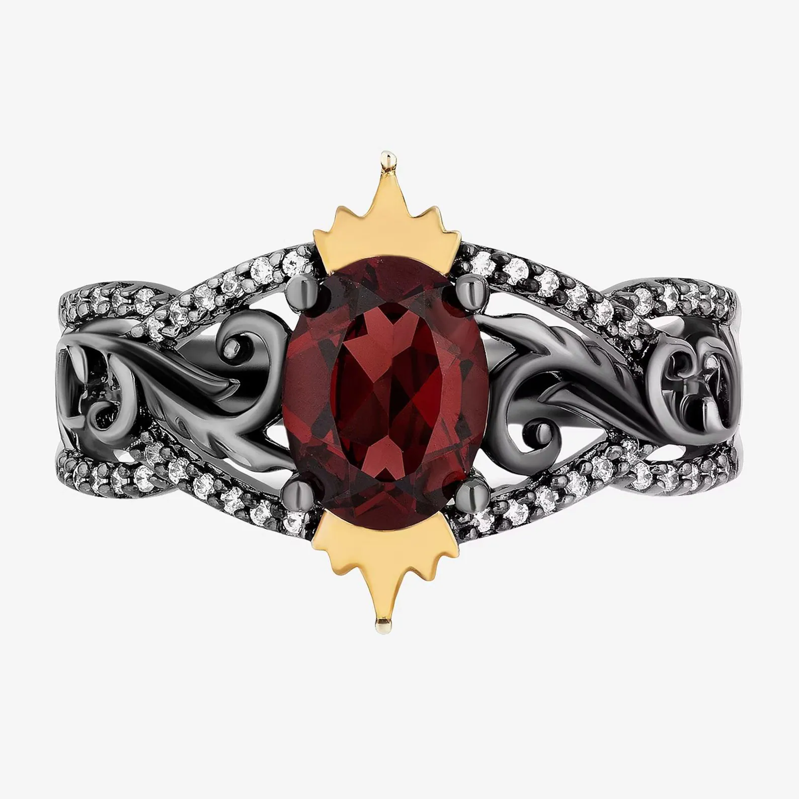 Enchanted Disney Fine Jewellery Villains Garnet Engagement Ring in 925 Sterling Silver Antique Evil Queen Cocktail Ring Fancy Filigree Ring