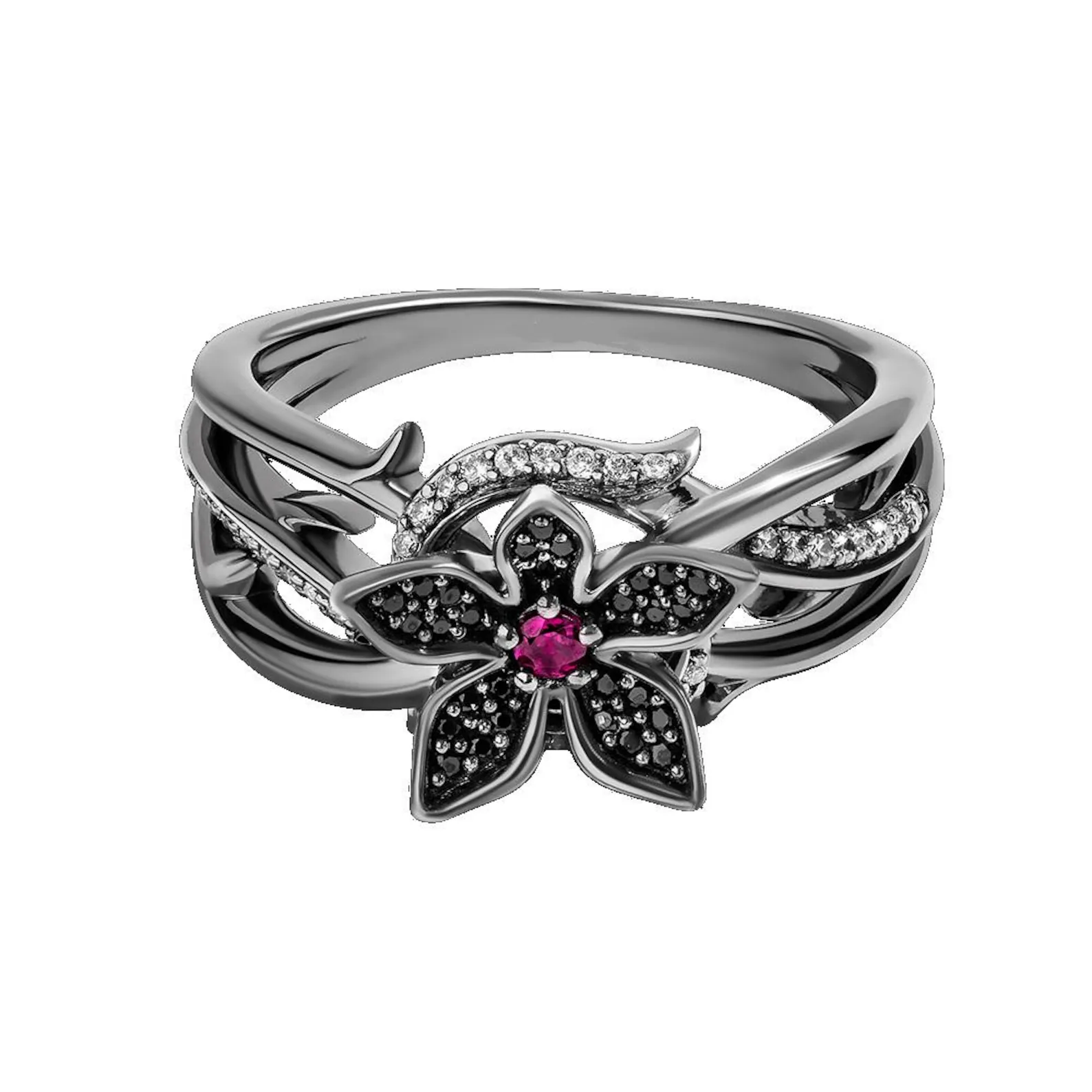 Enchanted Disney Belle Stranger Things Demogorgon Ring Disney Black Onyx and Ruby Engagement Ring in 925 Sterling Silver Antique Dainty Ring