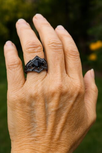 Enchanted Disney Villains Maleficent Princess-Cut Onyx and Diamond Ring in Sterling Silver with Black Rhodium photo review