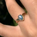 Wonder Woman Inspired Collection Aqua Pear Cut Diamond Ring in Sterling Silver and 10K Gold