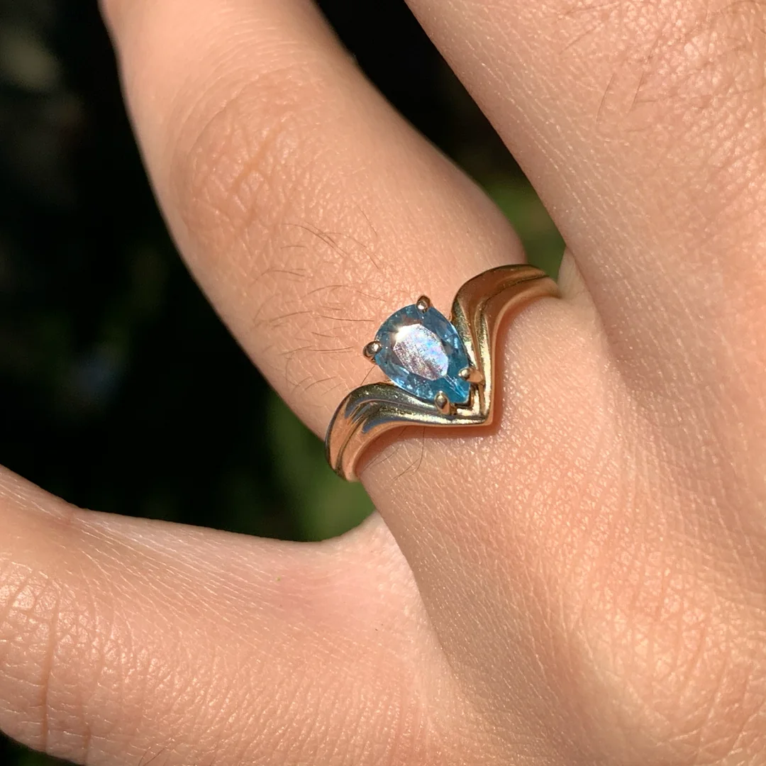 Wonder Woman Inspired Collection Aqua Pear Cut Diamond Ring in Sterling Silver and 10K Gold