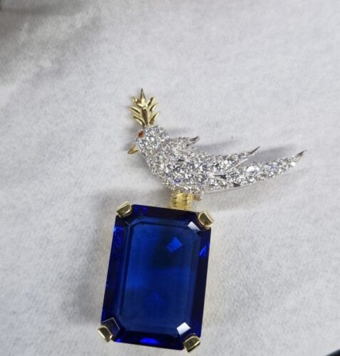 Click to view full screen Blue Emerald Cut Stone Brooch, 925 Sterling Silver Brooch, Bird Brooch with Blue Stone Brooch, Unisex Brooch photo review