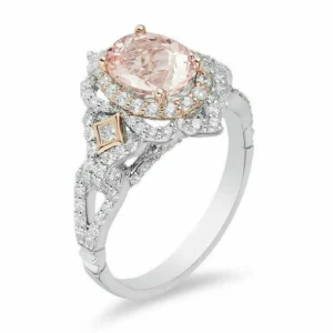 Enchanted Disney Aurora Morganite and Diamond Scallop Frame Engagement Ring in Two-Tone Sterling Silver Vintage Art Deco Ring Stunning Ring - Image 3