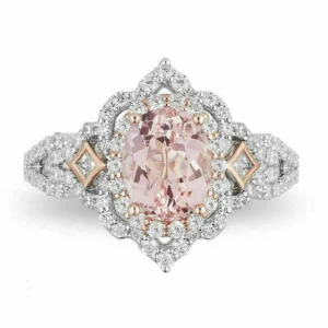 Enchanted Disney Aurora Morganite and Diamond Scallop Frame Engagement Ring in Two-Tone Sterling Silver Vintage Art Deco Ring Stunning Ring - Image 4