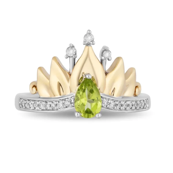 Enchanted Disney Fine Jewelry Sterling Silver and 10K Yellow Gold 1/10 CTTW Diamond and Peridot Tiana Water Lily Tiara Ring Enchanted Disney Fine Jewelry Sterling Silver and 10K Yellow Gold 1/10 CTTW Diamond and Peridot Tiana Water Lily Tiara Ring