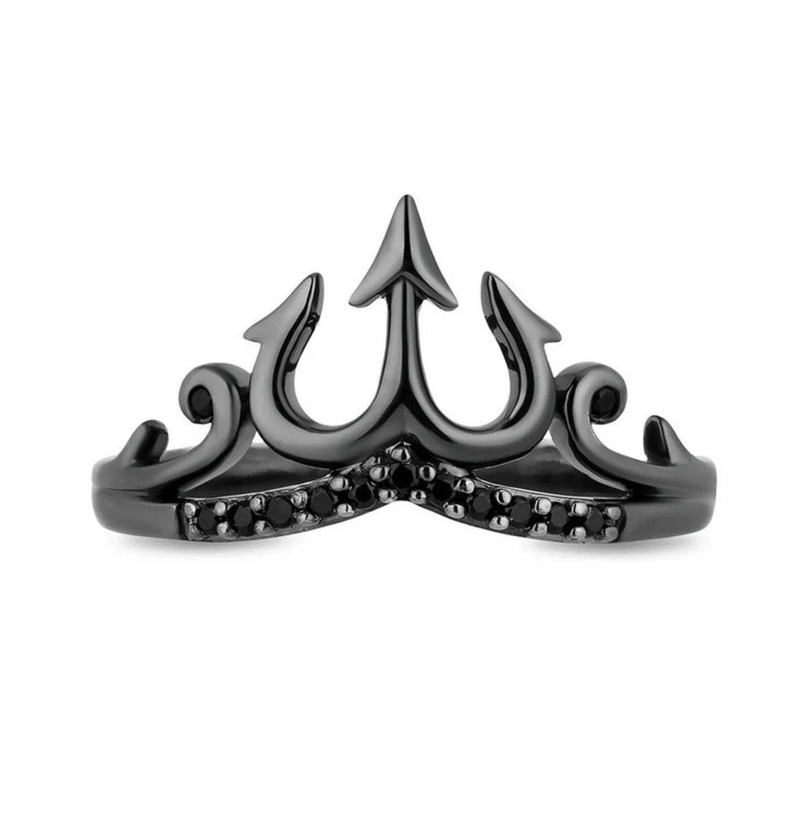 Enchanted Disney Fine Jewelry Black Rhodium over Sterling Silver with 1/10 CTTW Black Diamonds Ursula Trident Ring