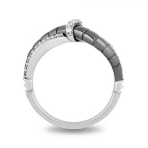 Enchanted Disney Fine Jewelry Black Rhodium over Sterling Silver with 0.16 CTTW Diamond Maleficent Horn Textured Ring - Image 3