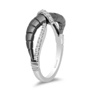 Enchanted Disney Fine Jewelry Black Rhodium over Sterling Silver with 0.16 CTTW Diamond Maleficent Horn Textured Ring - Image 4