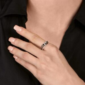 Enchanted Disney Fine Jewelry Black Rhodium over Sterling Silver with 0.16 CTTW Diamond Maleficent Horn Textured Ring - Image 5