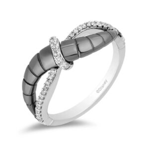 Enchanted Disney Fine Jewelry Black Rhodium over Sterling Silver with 0.16 CTTW Diamond Maleficent Horn Textured Ring