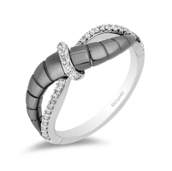 Enchanted Disney Fine Jewelry Black Rhodium over Sterling Silver with 0.16 CTTW Diamond Maleficent Horn Textured Ring Enchanted Disney Fine Jewelry Black Rhodium over Sterling Silver with 0.16 CTTW Diamond Maleficent Horn Textured Ring