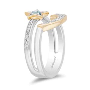 Enchanted Disney Fine Jewelry Sterling Silver and 10K Yellow Gold with 1/6 CTTW Diamond and Swiss Blue Topaz Aladdin 30th Anniversary Jasmine Ring - Image 3