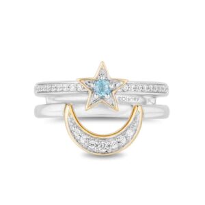 Enchanted Disney Fine Jewelry Sterling Silver and 10K Yellow Gold with 1/6 CTTW Diamond and Swiss Blue Topaz Aladdin 30th Anniversary Jasmine Ring - Image 2