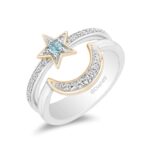 Enchanted Disney Fine Jewelry Sterling Silver and 10K Yellow Gold with 1/6 CTTW Diamond and Swiss Blue Topaz Aladdin 30th Anniversary Jasmine Ring
