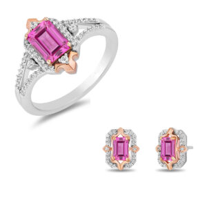 Enchanted Disney Aurora Pink Tourmaline Ring & Earrings set Combo